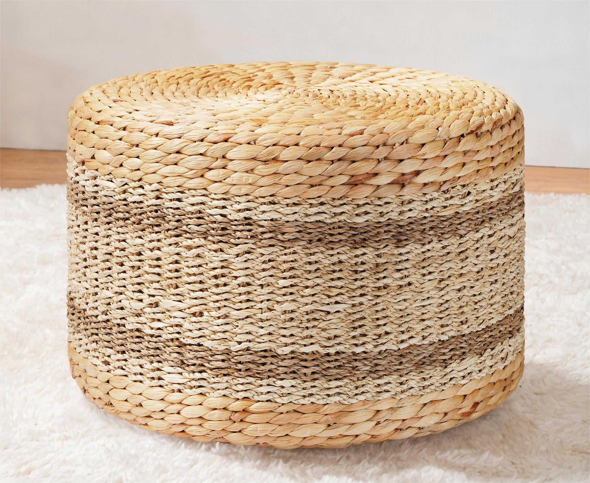 TrumanPick Seagrass Pouf Ottoman 18"x12", Accent Boho Footstool for