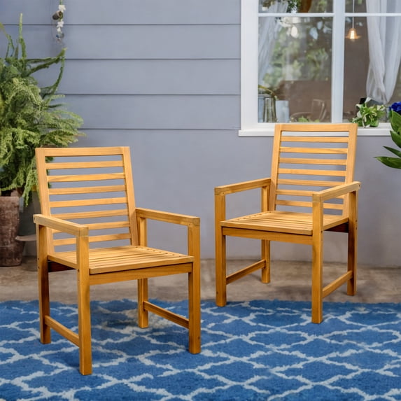 TrumanPick Set of 2 Outdoor Patio Dining Chairs, Waterproof Acacia Wood Armrest Chairs, Teak