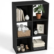 TrumanPick Stackable 6 Cube Storage Organizer, Wood Cubes Shelf, Square Cubicle Bookshelf Cabinet, Open Storage Shelf for Home&Office Organization, Black