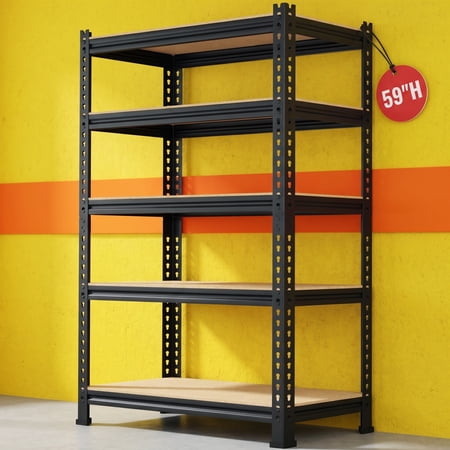 TrumanPick Storage Shelves Metal Garage Storage Shelving Unit 5 Tier Heavy Duty Shelf Rack 28" W x 12" D x 59" H, Black