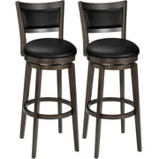 TrumanPick Bar Height Swivel Counter Height Barstool 34" Leather Bar Stools Upholstered Seat with High Back for Kitchen Island, Cappuccino Finish