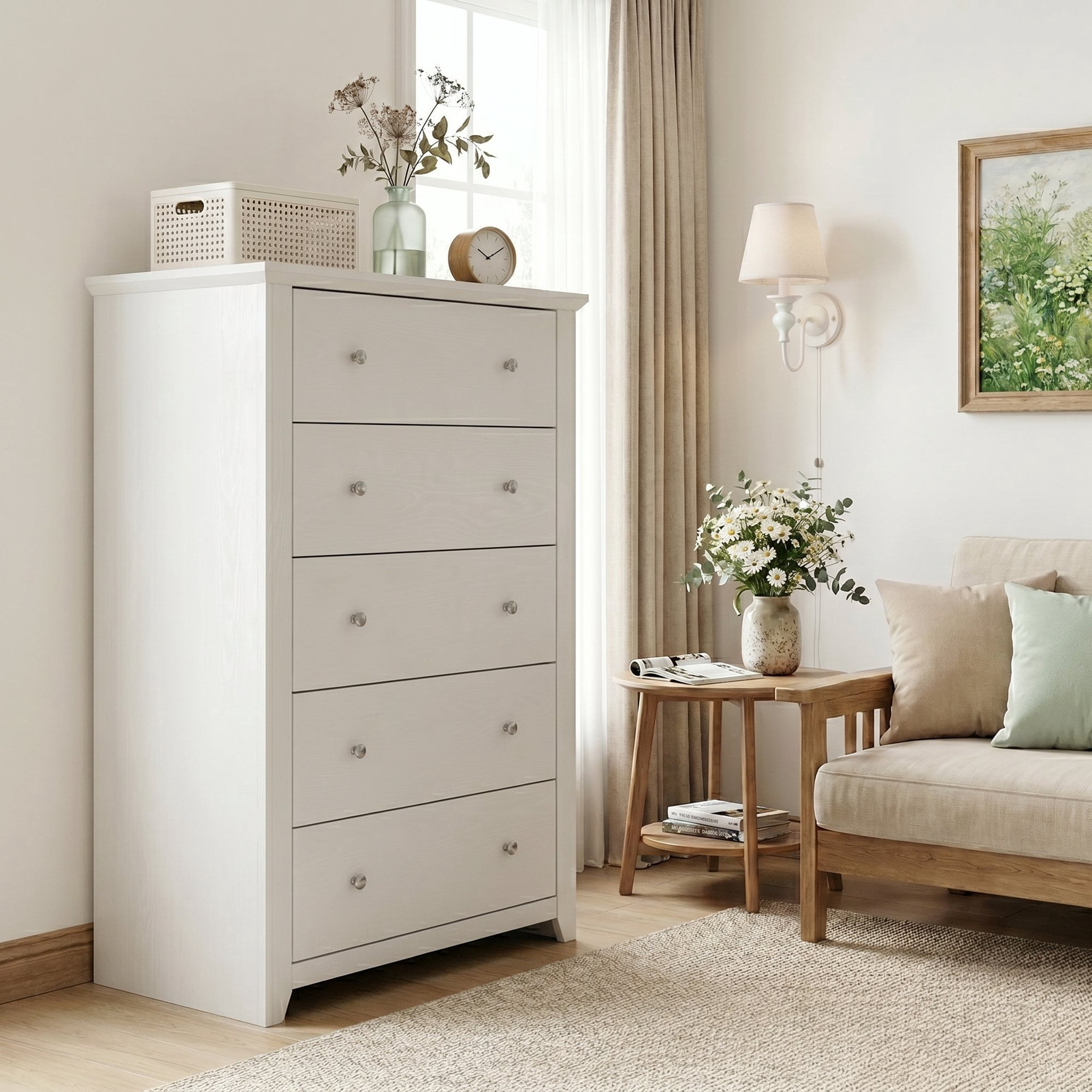 TrumanPick Tall White Dresser, 5 Drawer Dressers for Bedroom 47.2"H x 31.1"W x 15.7"D, Wood Chest of Drawers for Living Room Hallway Entryway