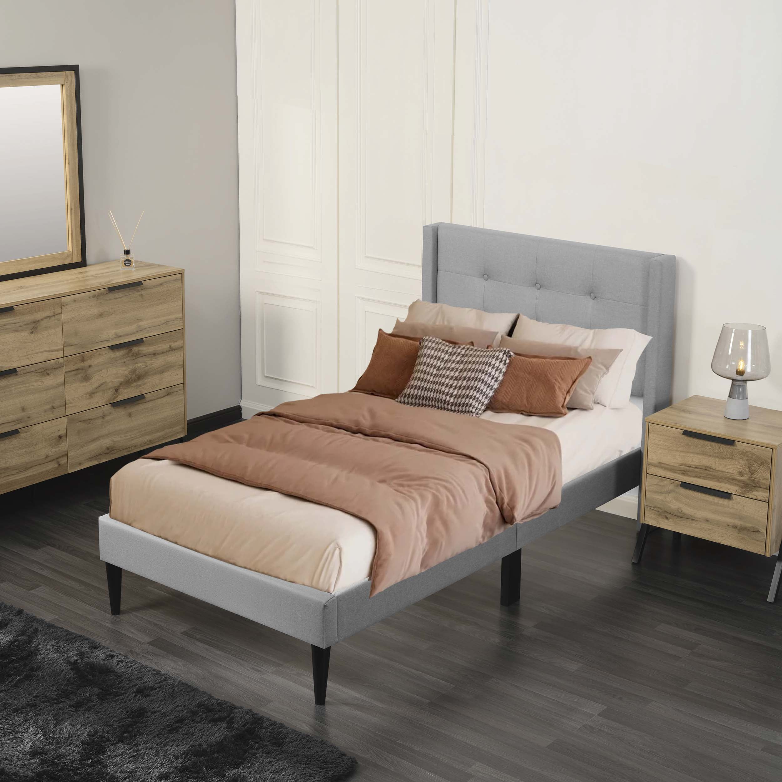 Trumanpick Twin Size Bed Frame with Fabric Upholstered Headboard for Bedroom No Box Spring Needed 550 lbs Load Capacity 76 inchl x 41 inchw x 41