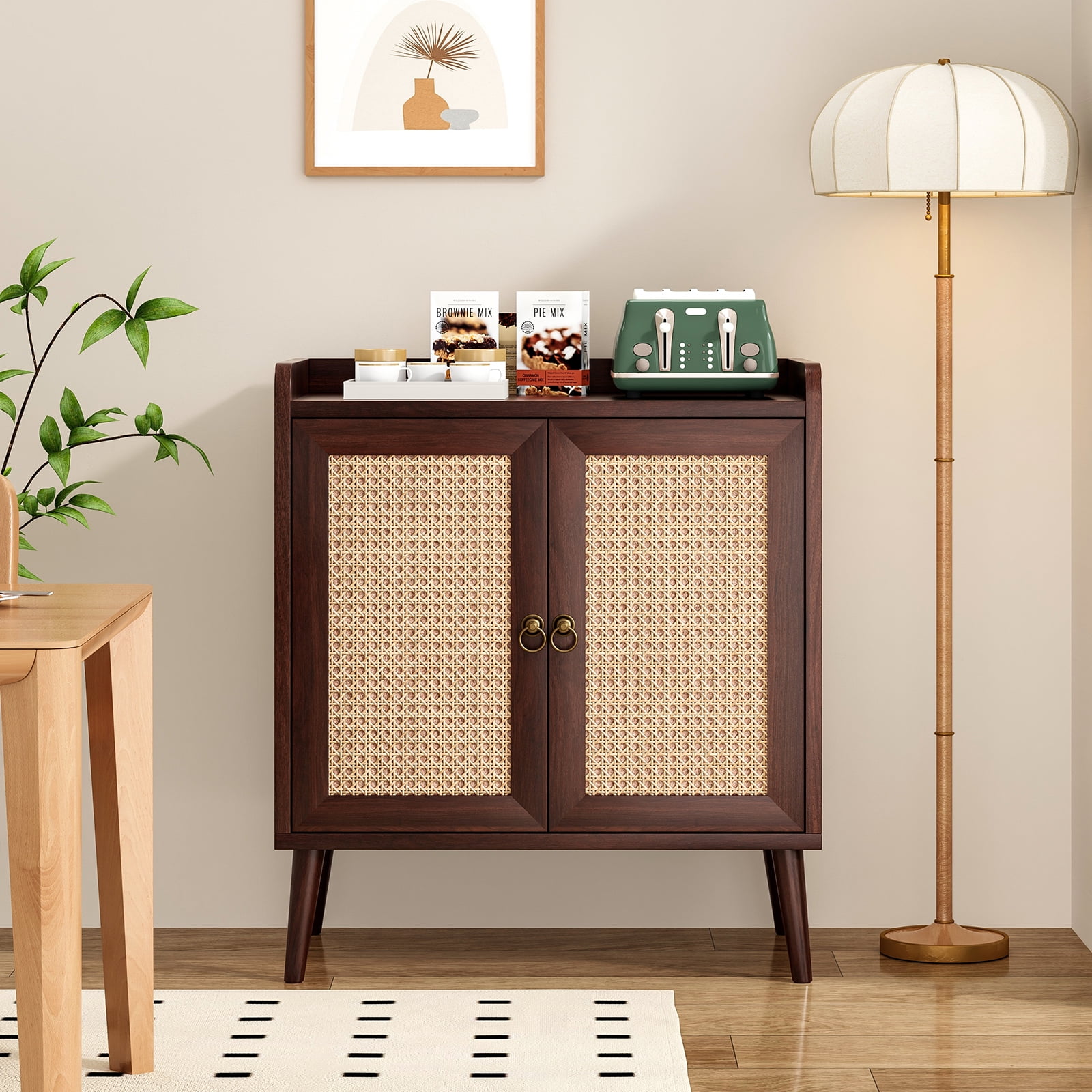 TrumanPick Vintage Rattan Sideboard Buffet Cabinet with Storage – Ideal for Dining Room, Living Room, or Hallway