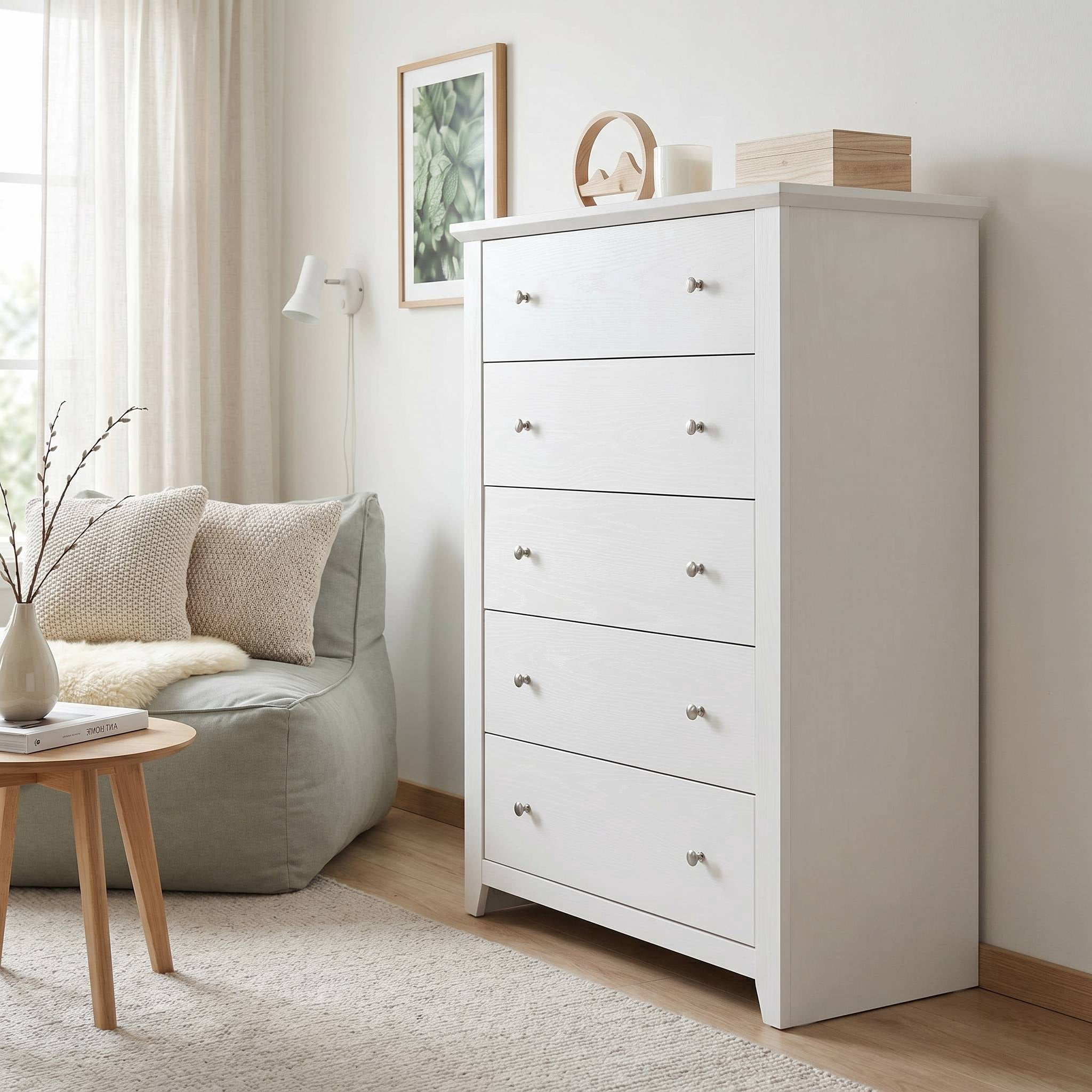 TrumanPick White Dresser Tall 5 Drawer Dressers for Bedroom Wood Chest of Drawers for Living Room Hallway Entryway 47.2"H x 31.1"W x 15.7"D