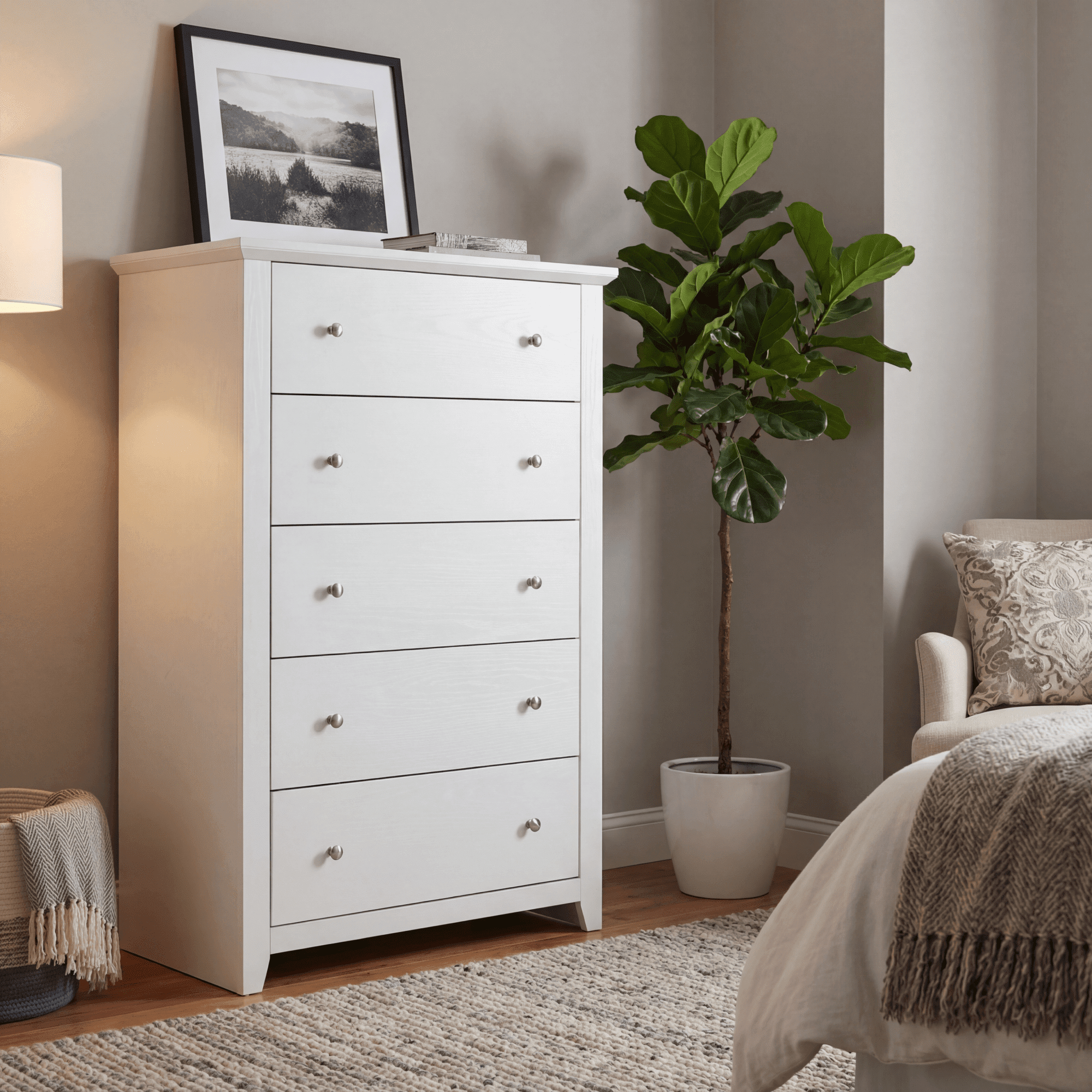 TrumanPick White Dresser for Bedroom Chest of Drawers 5 Drawer Dresser 47" Tall Wood Dresser for Living Room