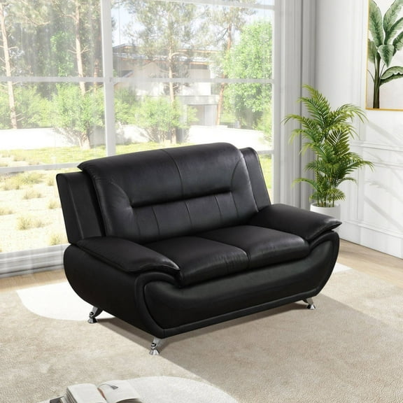Trumanpick Leather Loveseat Chair, Modern Comfy Sofa Couch for Living Room, Bedroom, Black