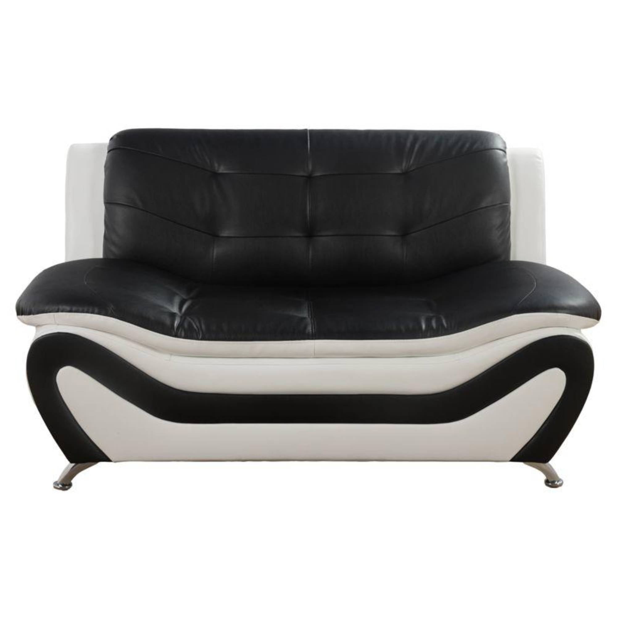 Trumanpick Leather Loveseat Sofa Chair, Modern 2 Seater Comfy Sofa Couch for Living Room, Black and White