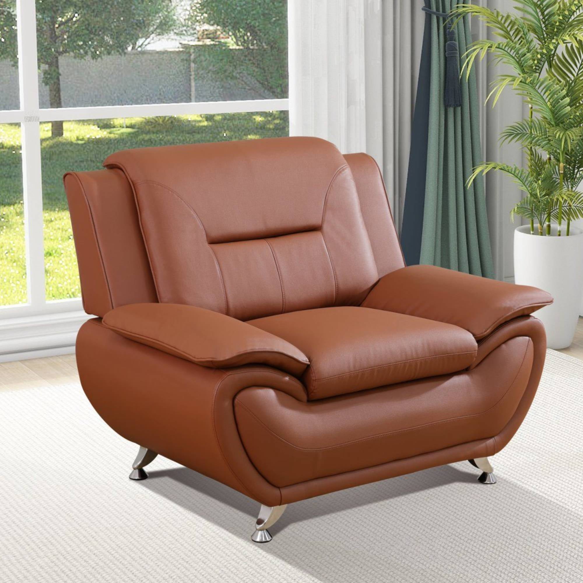 Trumanpick Leather Single Sofa Chair, Modern Comfy Sofa Couch for Living Room, Bedroom, Brown, image size:2000x2000