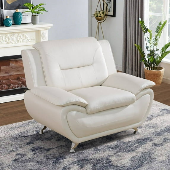 Trumanpick Leather Single Sofa Chair, Modern Comfy Sofa Couch for Living Room, Bedroom, White