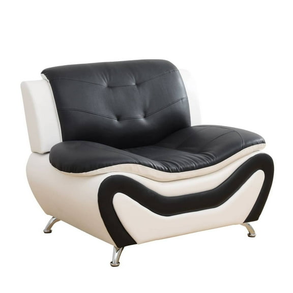 Trumanpick Leather Single Sofa Chair, Modern Comfy Sofa Couch for Living Room, Black and White
