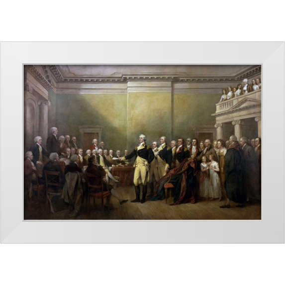Trumbull, John 14x11 White Modern Wood Framed Museum Art Print Titled - General George Washington Resigning his Commission
