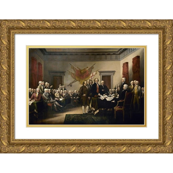 Trumbull, John 18x13 Gold Ornate Wood Framed with Double Matting Museum Art Print Titled - Declaration of Independence