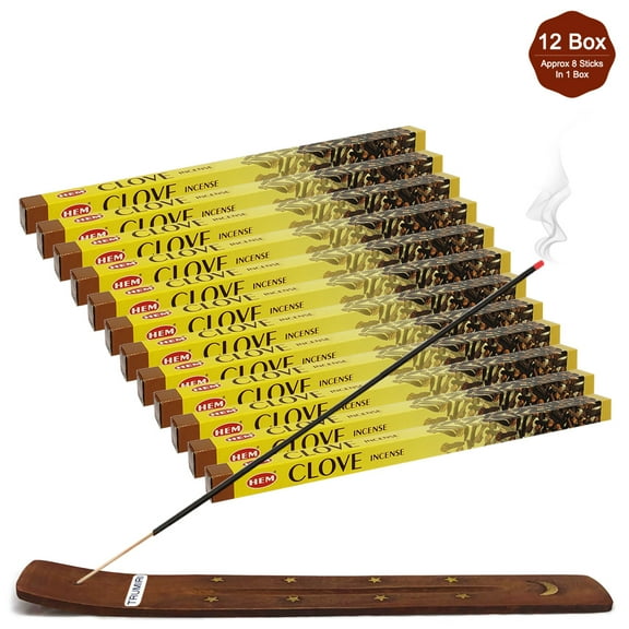 Trumiri Incense Stick Holder Bundle with Hem Clove 8g Incense Sticks - Pack of 12 (approx 96 Sticks)