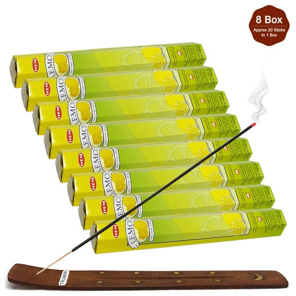 Trumiri Incense Stick Holder Bundle with Hem Lemon 20g Incense Sticks - Pack of 8 (approx 160 Sticks)