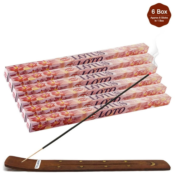 Trumiri Incense Stick Holder Bundle with Hem Lotus 8g Incense Sticks - Pack of 6 (approx 48 Sticks)