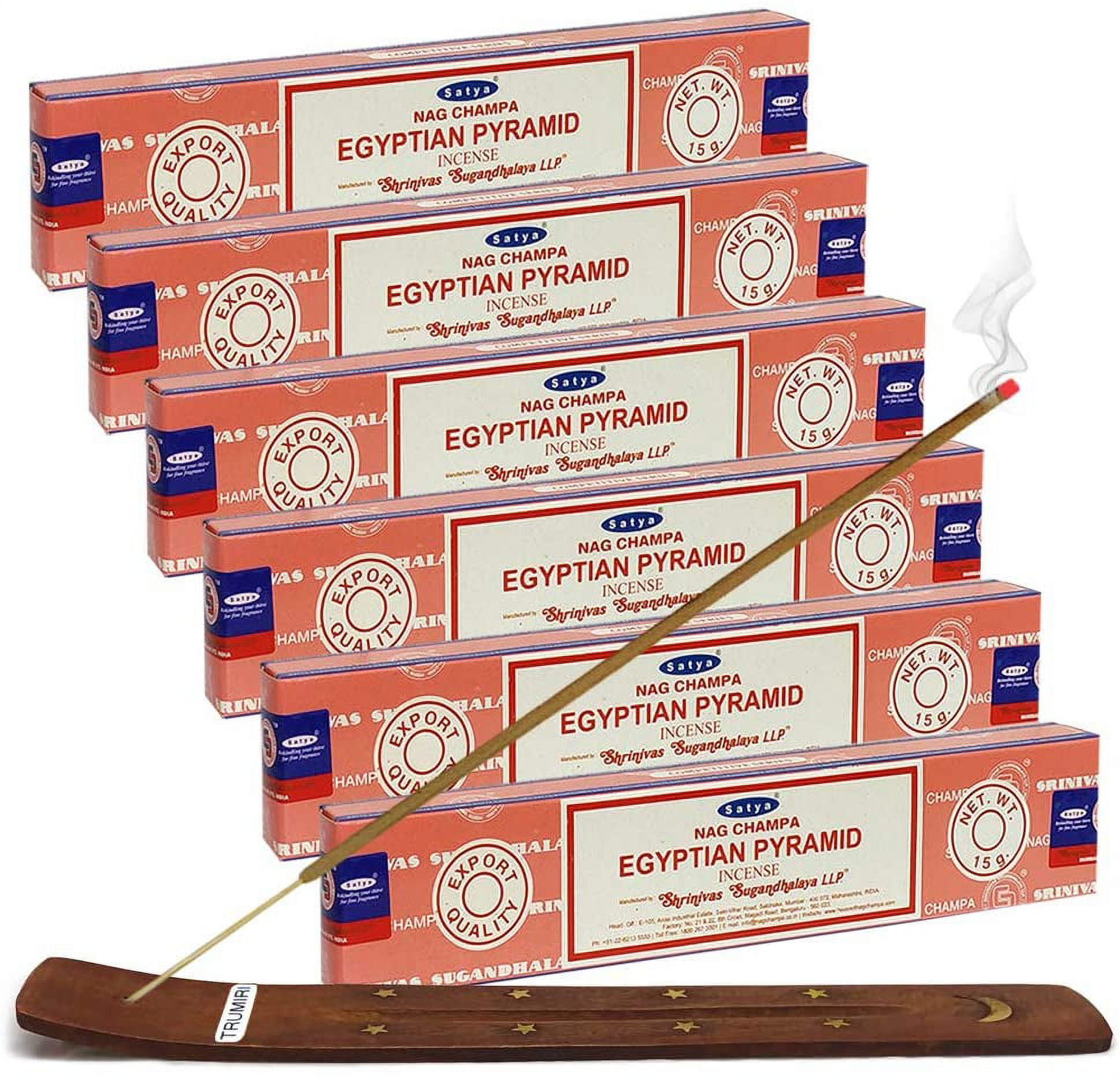 Trumiri Incense Stick Holder Bundle with Satya Nag Champa Egyptian Pyramid 15g Incense Sticks - Pack of 6 (approx 90 Sticks)