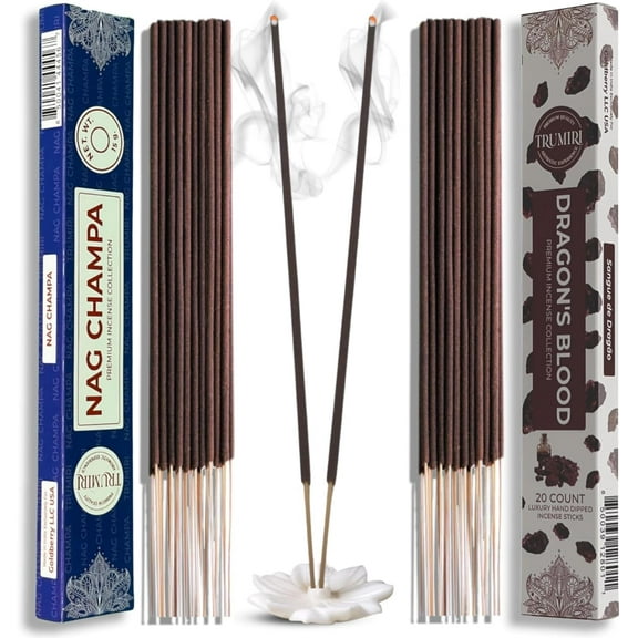 Trumiri Incense Sticks - Combo Pack of 35 Insence-Sticks - 15 Nag Champa + 20 Dragons Blood - Insenses - Insents - Incents - Inscense - Incence - Incienso - All Natural Incense Sticks