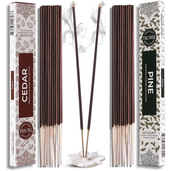 Trumiri Incense Sticks - Combo Pack of 40 Insence-Sticks - 20 Cedar + 20 Pine - Insenses - Insents - Incents - Inscense - Incence - Incienso - All Natural Incense Sticks