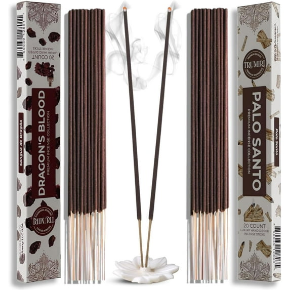 Trumiri Incense Sticks - Combo Pack of 40 Insence-Sticks - 20 Dragons Blood + 20 Palo Santo - Insenses - Insents - Incents - Inscense - Incence - Incienso - All Natural Incense Sticks