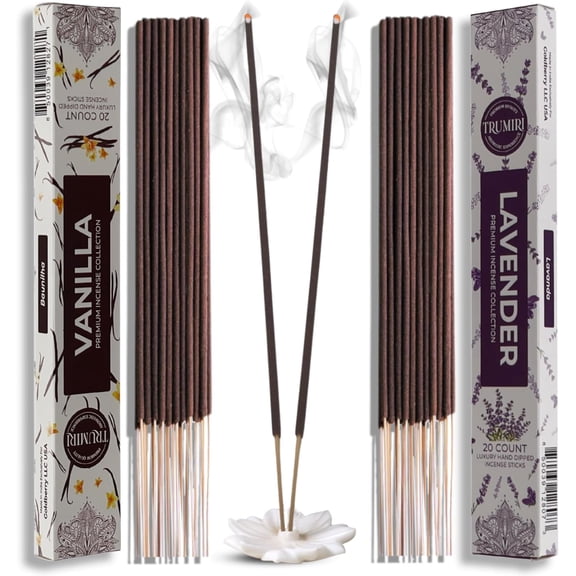 Trumiri Incense Sticks - Combo Pack of 40 Insence-Sticks - 20 Vanilla + 20 Lavender - Insenses - Insents - Incents - Inscense - Incence - Incienso - All Natural Incense Sticks