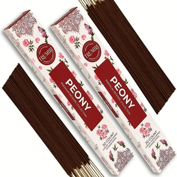 Trumiri Incense Sticks - Total 40 Peony Insence-Sticks - Dual Pack of 20 Insenses - Insents - Incents - Inscense - Incence - Incienso - All Natural Incense Sticks