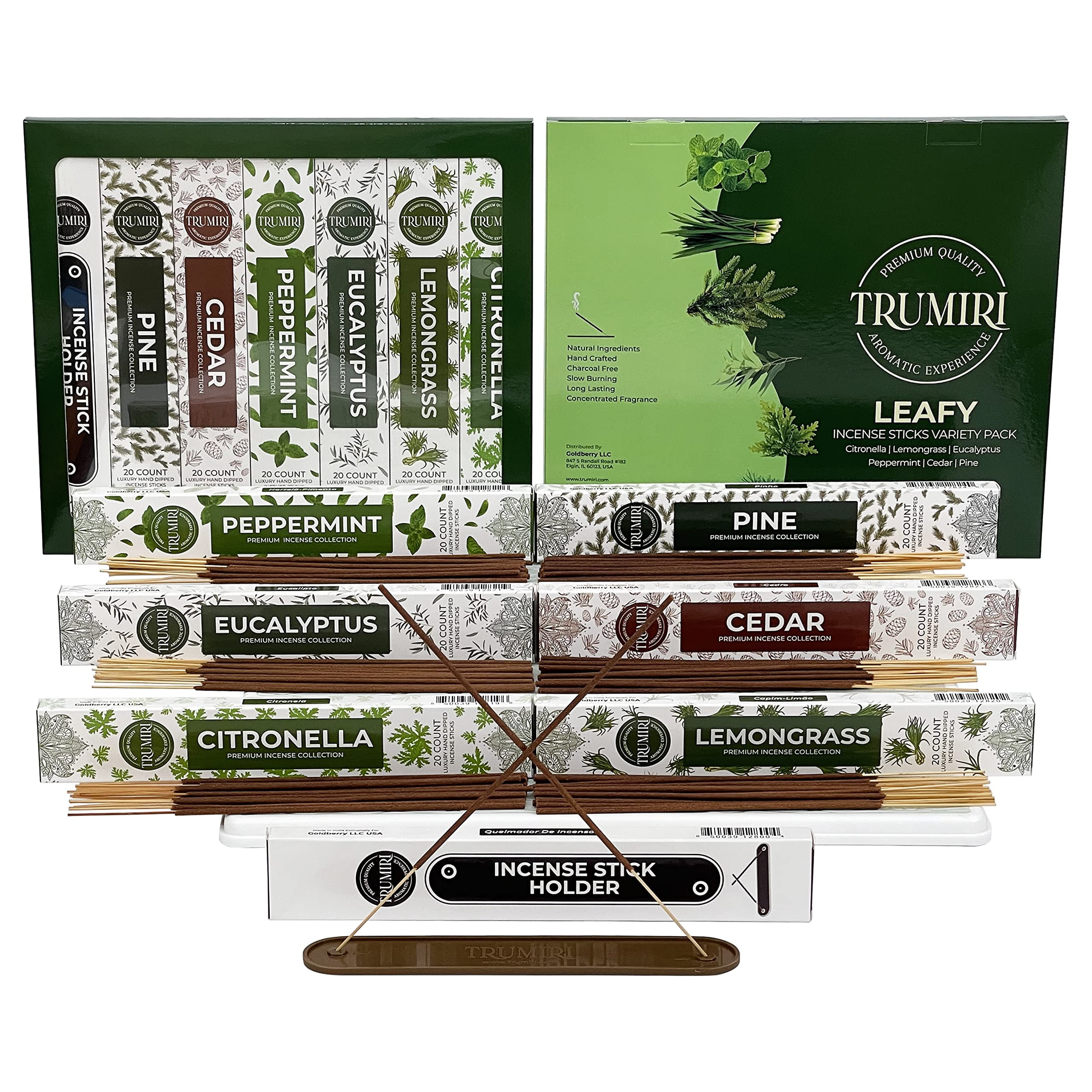 Trumiri Leafy Incense Sticks Variety Pack & Incense Burner Gift Set