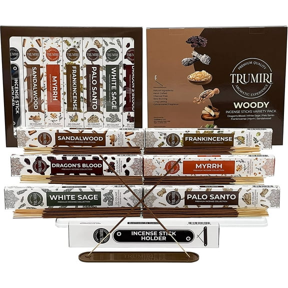 Trumiri incense Holders And incense Sticks Collection, Woody, 120 Pack