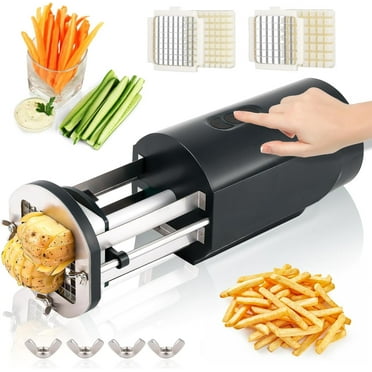 Trumoontree Electric French Fry Cutter Automatic Potato Cutter Machine Commercial French Fry Maker Cutter Household with 1/2 & 3/8 Inch Stainless Steel Blades for Cucumbers, Carrots