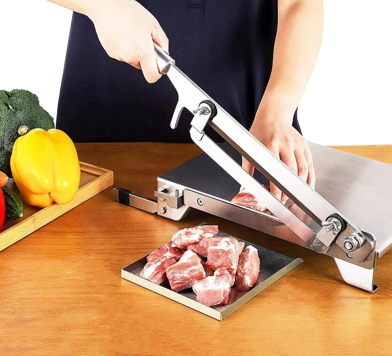 Trumoontree Upgraded Manual Ribs Meat Chopper Slicer Stainless Steel Small Bone Meat Cutter Beef Mutton Household Vegetable Food Slicer Slicing Machine for Home Cooking
