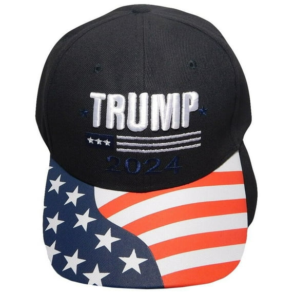 Trump 2024 3 Stars Black USA Flag Bill Embroidered Baseball Cap Hat