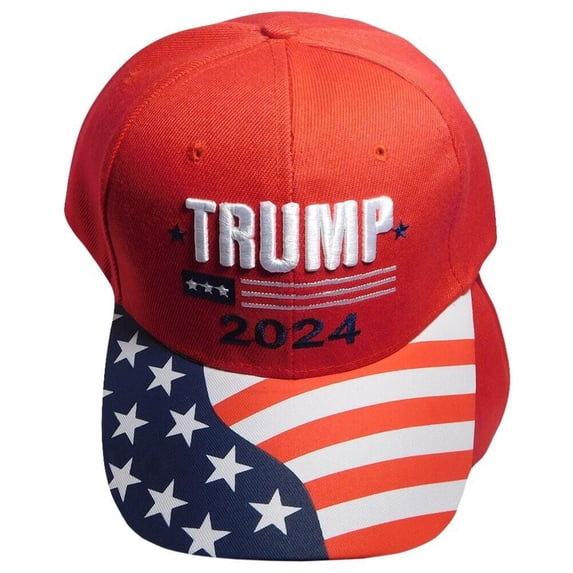 Trump 2024 3 Stars Red USA Flag Bill Embroidered Baseball Cap Hat