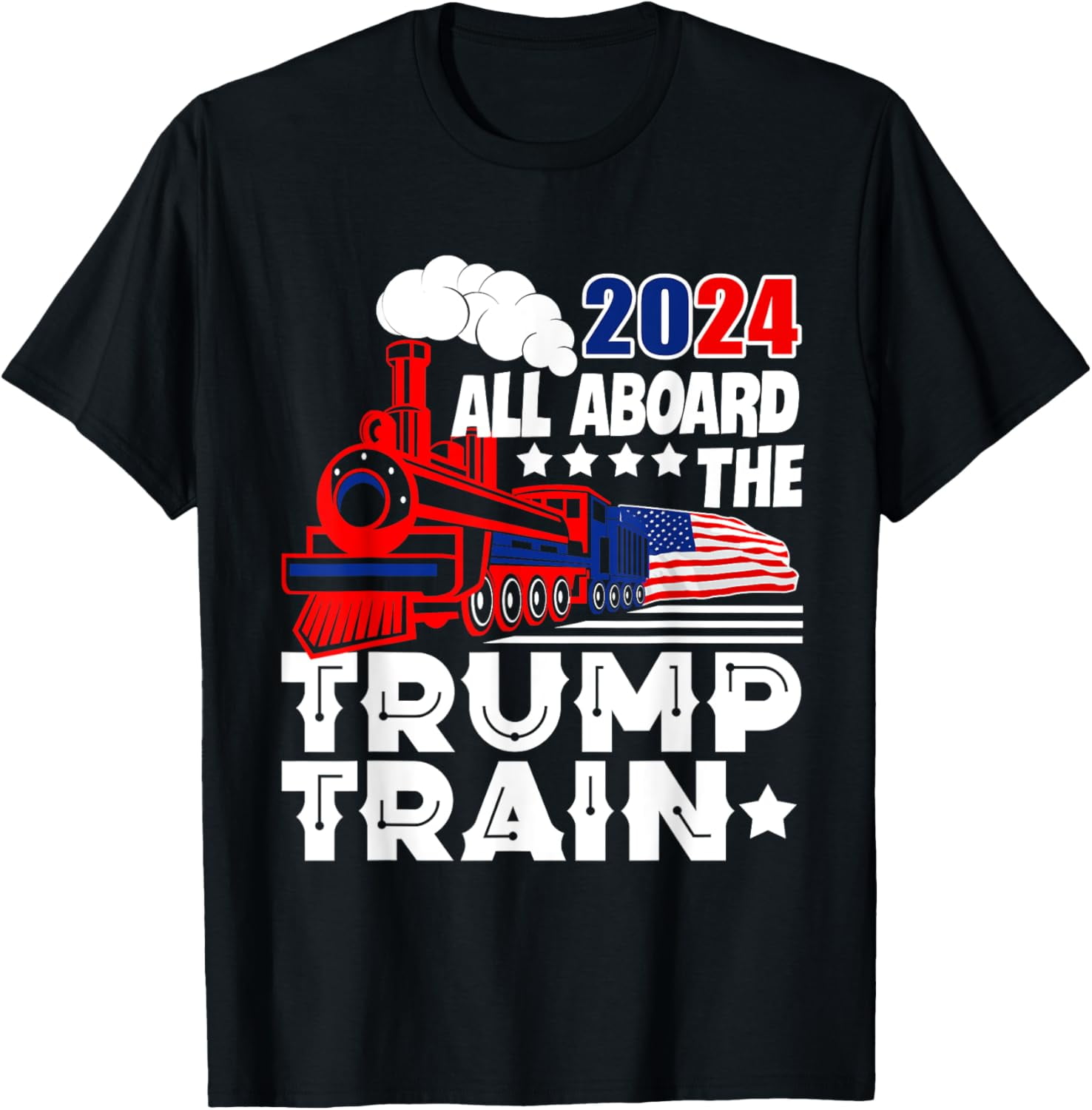 Trump 2024 All Aboard The Trump Train USA American Flag TShirt