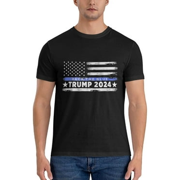 Trump 2024-Back The Blue American Flag Men's T-Shirt Classic Short Sleeve Crewneck Tees The New Cotton Shirt