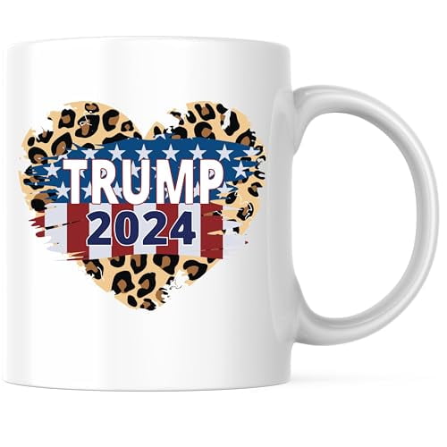 Trump 2024 Cheetah Print Coffee Mug - Trump for President 2024 - 2024 Election - 11 Ounce Coffee Mug - Printed On Both Sides - Microwave & Dishwasher Safe - White Handle & Interior - BMCM00790