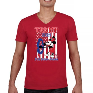 Trump 2024 Full Steam Ahead V-Neck T-shirt Steamboat Willie MAGA Take America Back 47 President USA First Rally Tee