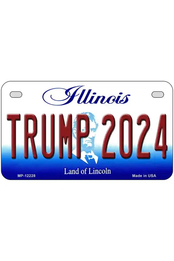Trump 2024 Illinois Novelty Metal License Plate 7" x 4" Motorcycle (MP)