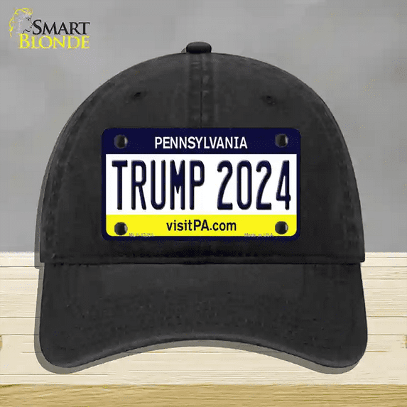 Trump 2024 Pennsylvania Novelty License Plate Hat Unconstructed Cotton Black