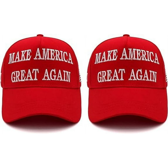 2pcs Trump 2024 Red MAGA Hats - Make America Great Again Caps with USA Flag