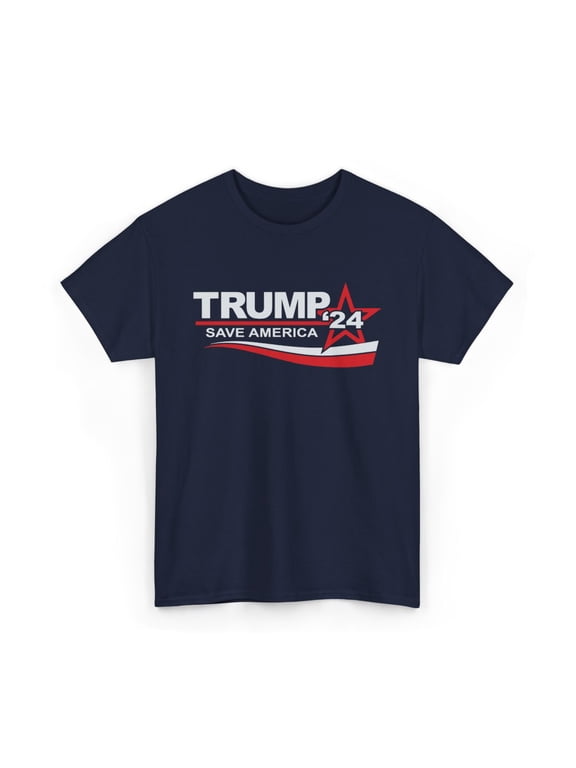 Trump 2024 Save America T-Shirt Patriotic Campaign maga USA Flag Unisex Tee - Navy / L