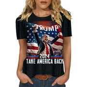 HOADEUW Trump 2024 Shirts Womens Short Sleeve T Shirts I’ll Be Back Election Graphic Tees