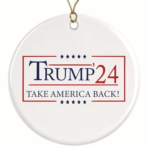 Trump 2024 Take America Back Christmas Ornament - 2024 Trump for President - 2024 Election - 2.8" Round Ornament - Gold String Included - UV Printed Design - Glossy Ceramic - BMCO0944