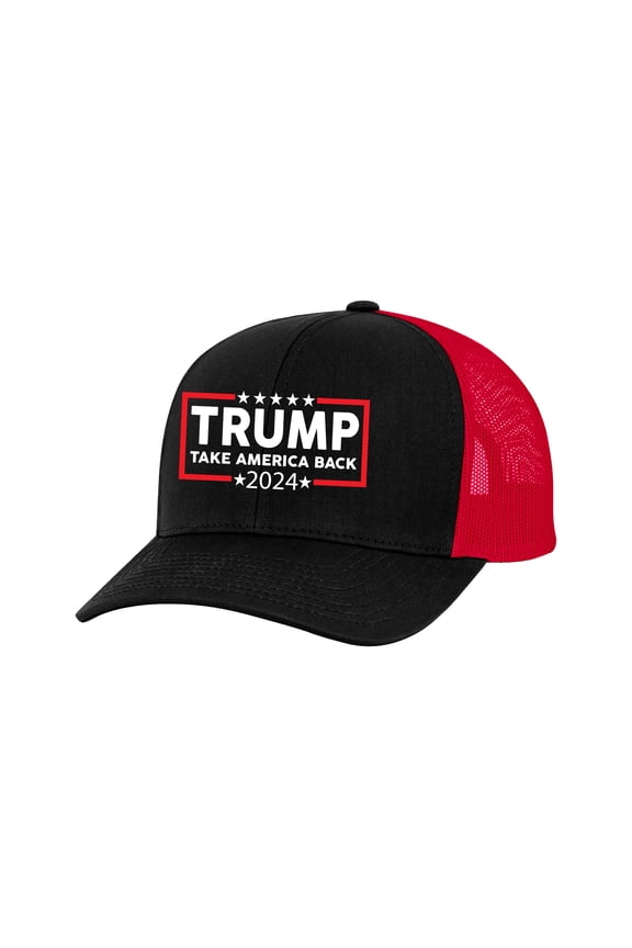 Trump 2024 Take America Back Republican Conservative Mesh Back Trucker Hat, Black/Red
