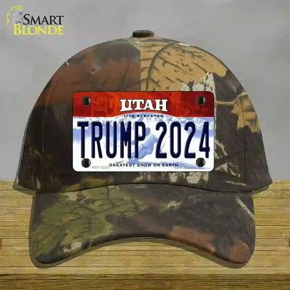Trump 2024 Utah Novelty License Plate Hat Cotton Camoflauge