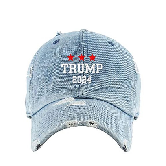 Trump 2024 Vintage Baseball Cap Embroidered Cotton Adjustable Distressed Dad Hat Light Denim