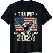 SASSALILLY Trump 2024 flag take America back men women Trump 2024 T-shirt Casual Graphics Tops Summer Gift Tee Black 4X-Large