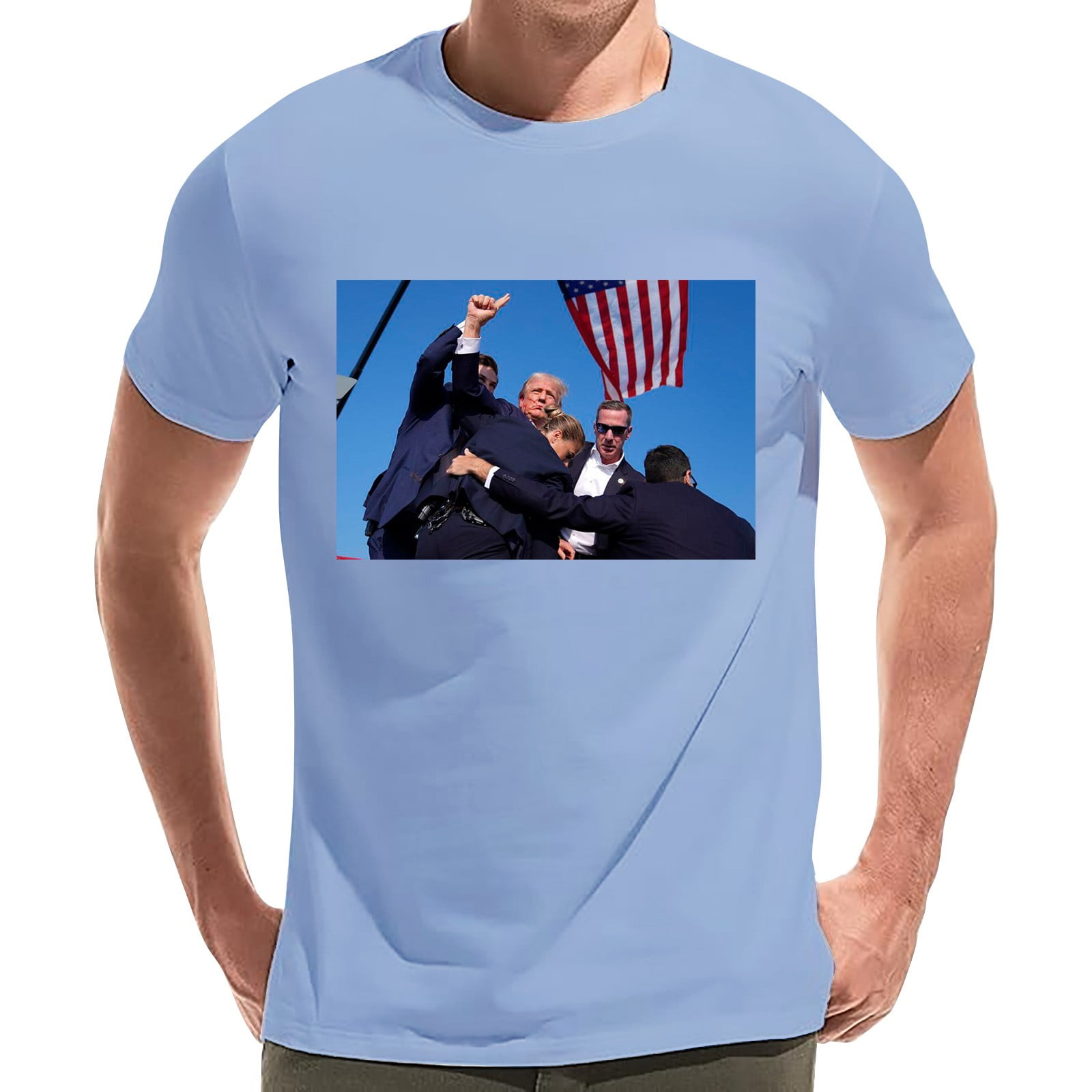 Trump Shirt 2024 Pinrted Crew Neck Unisex Classic TShirt Light Blue M
