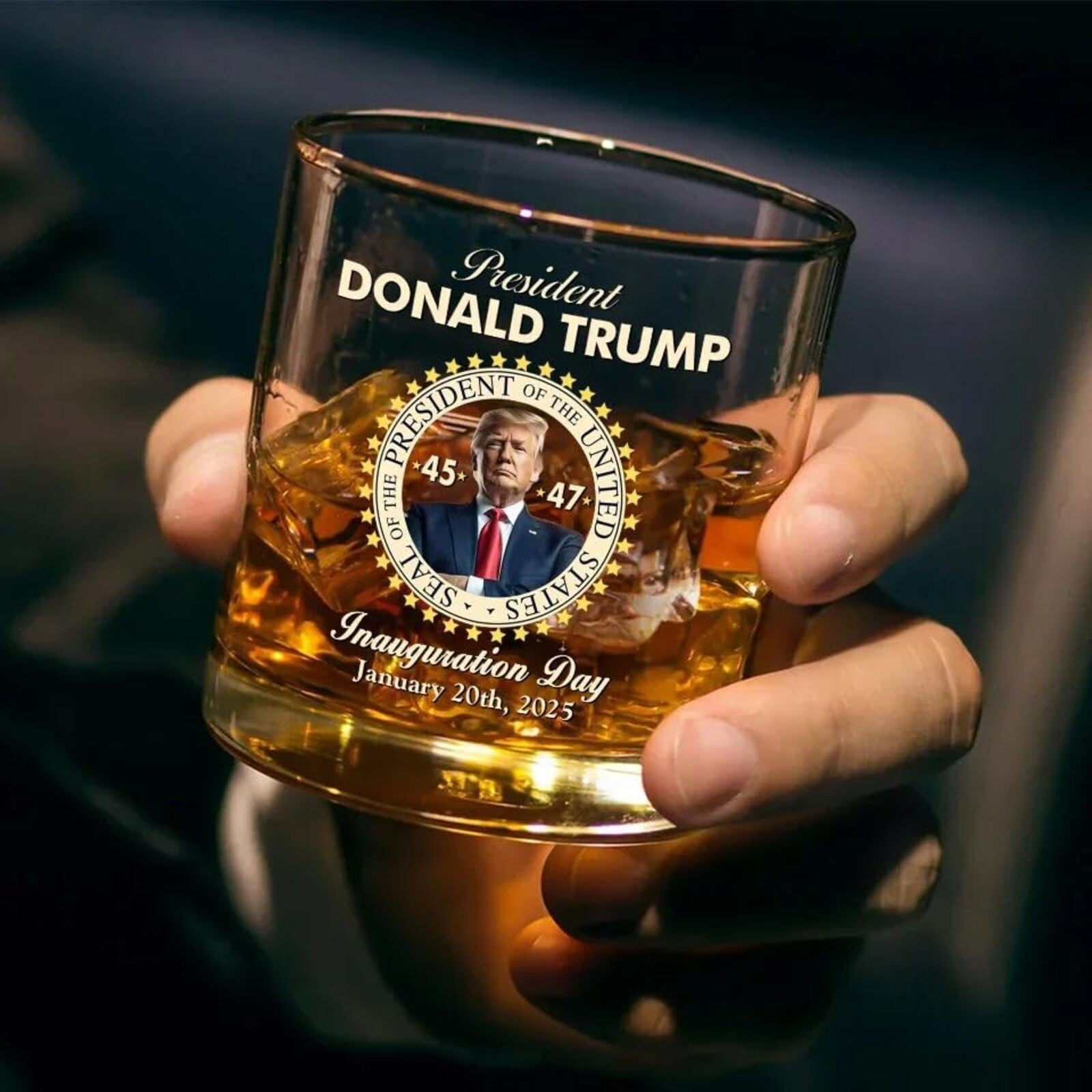 Trump 2025 Presidential Whiskey Glass 11Oz Commemorative Drinkware for Inauguration Day, Toast