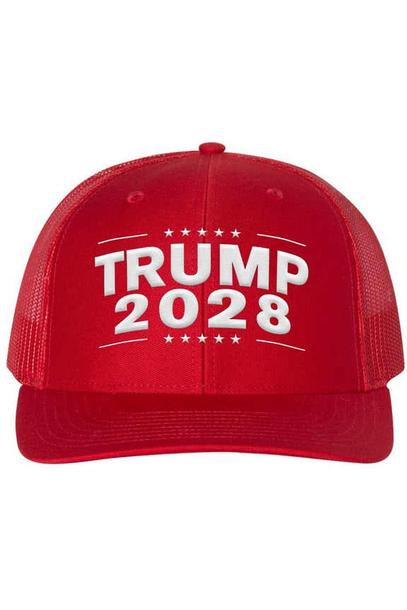 Trump 2028 Embroidered Trucker Hat, MAGA Hat, Make America Great Again, Patriotic USA Adjustable Mesh Back Hat for Men and Women