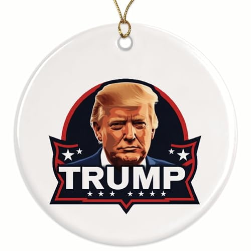 Trump American Flag Christmas Ornament - Trump 2024 Magnet - Trump for President - 2.8" Round Ornament - Gold String Included - UV Printed Design - Glossy Ceramic - BMCO0932